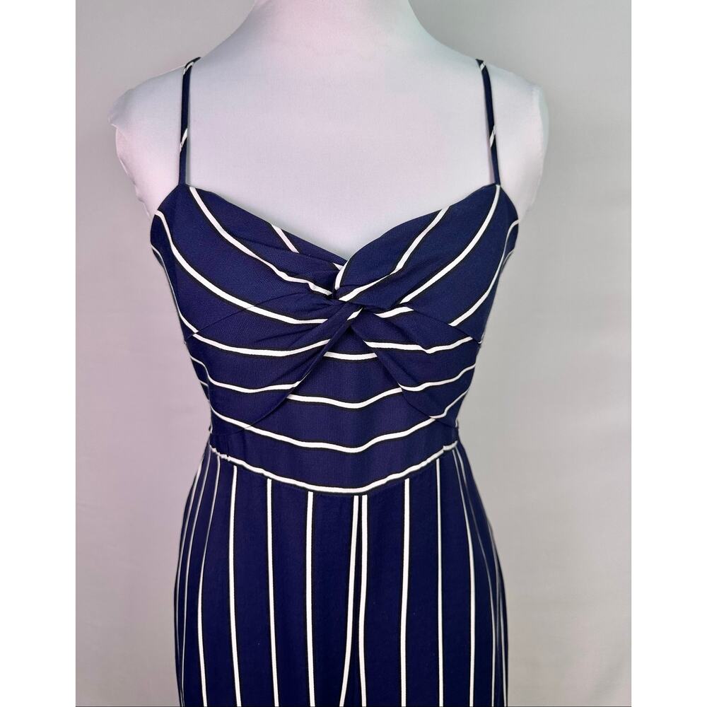 Bardot Layla Navy White Striped Tie Front Wide Leg Jumpsuit Pockets Size 6/Small - Picture 4 of 12